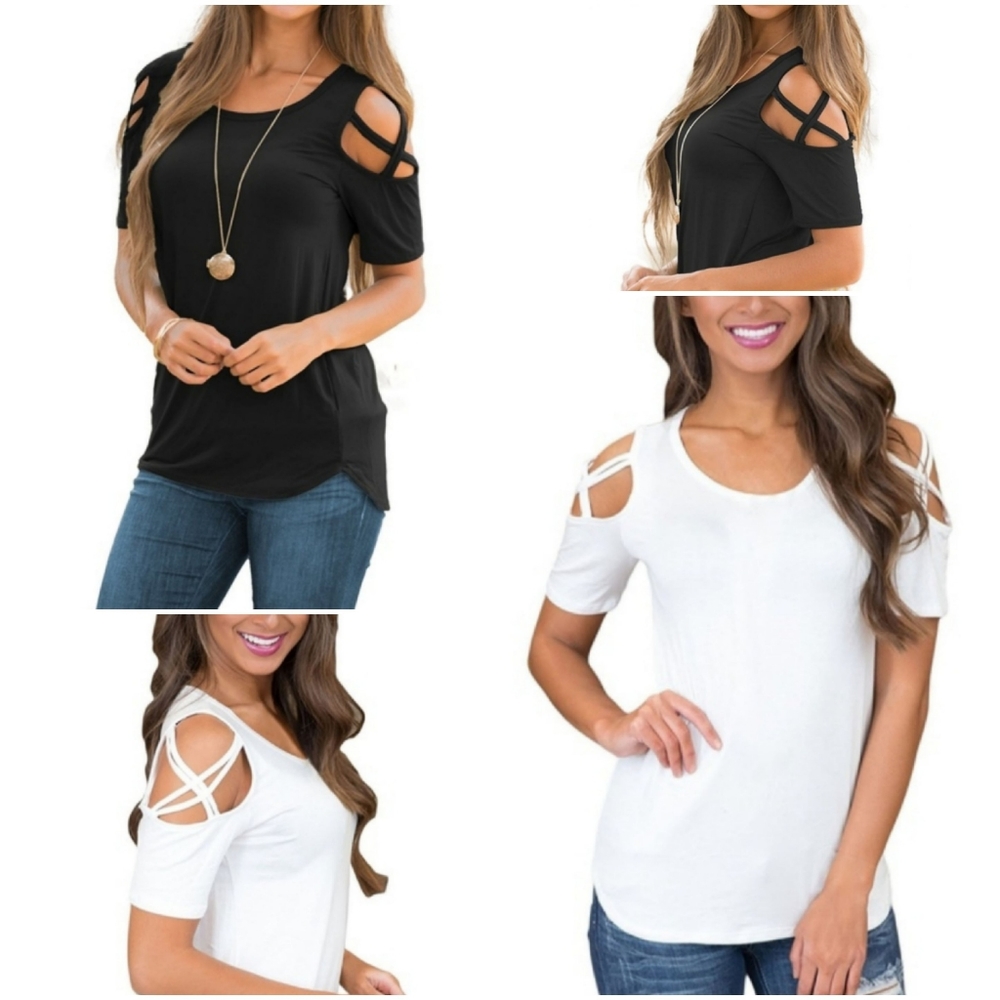 Women's top off shoulder cold shoulder white black